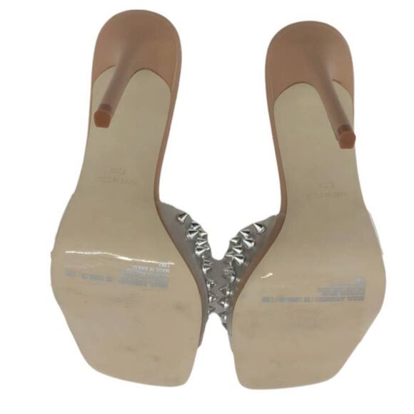 Steve Madden Vinyl Heels Studded Metallic Silver Spikes  Square Toe Sandals 7.5 - Picture 4 of 9